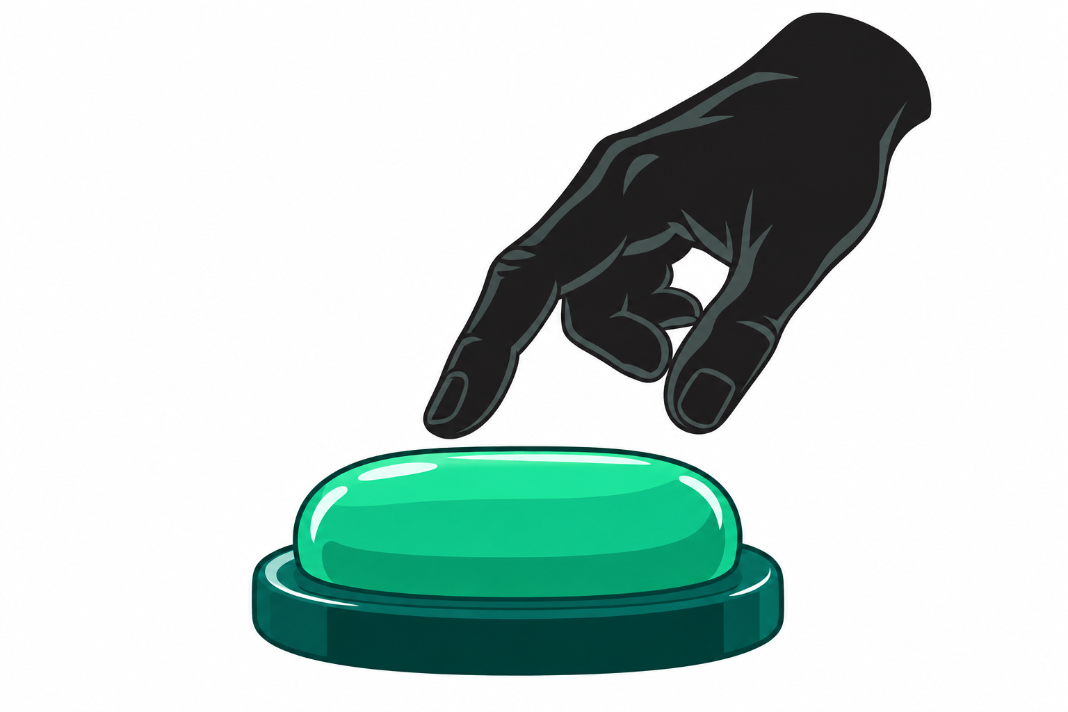 A hand hovering over a green launch button